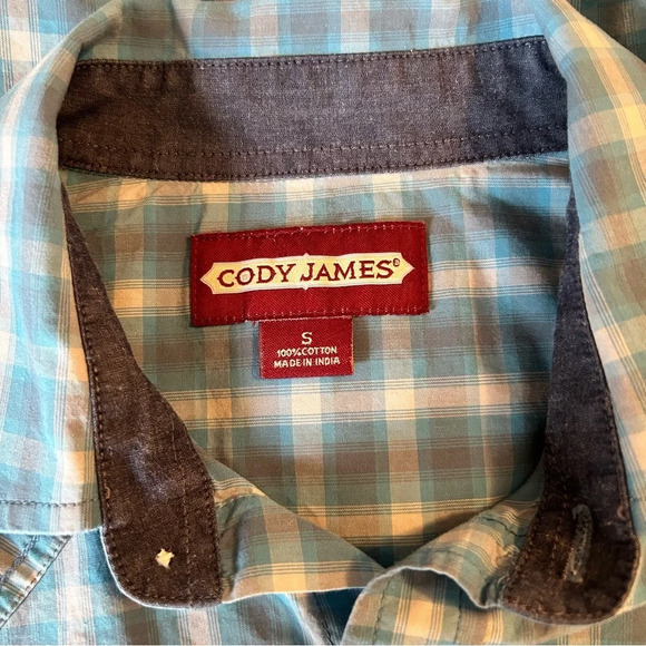Cody James Men’s Sm Blue Gray Plaid Western Diamond Pearl Snap Button Up Shirt - Picture 3 of 12